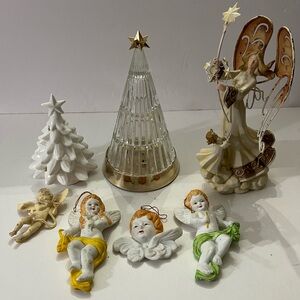 Vintage Elegant Holiday Angel, Porcelain Cherubs
And Christmas Tree